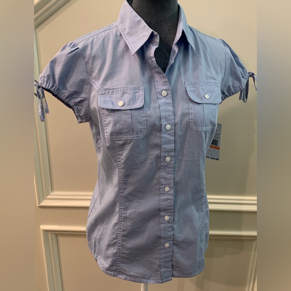 NWT - Tommy Hilfiger Short Cap Sleeve Blue Button Up Old Stock Size Small